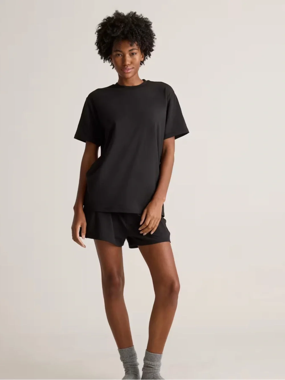 Quince Dream Lounge Oversized Short Sleeve Pajama TOP Sz M Black NEW